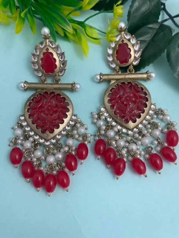 red pearls chandbali earring set